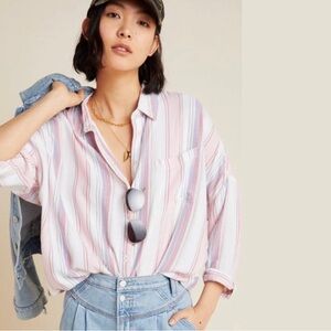 ▪️Anthropologie Pilcro The Bo Boyfriend Striped Button-Up Oversized Shirt Sz M/L